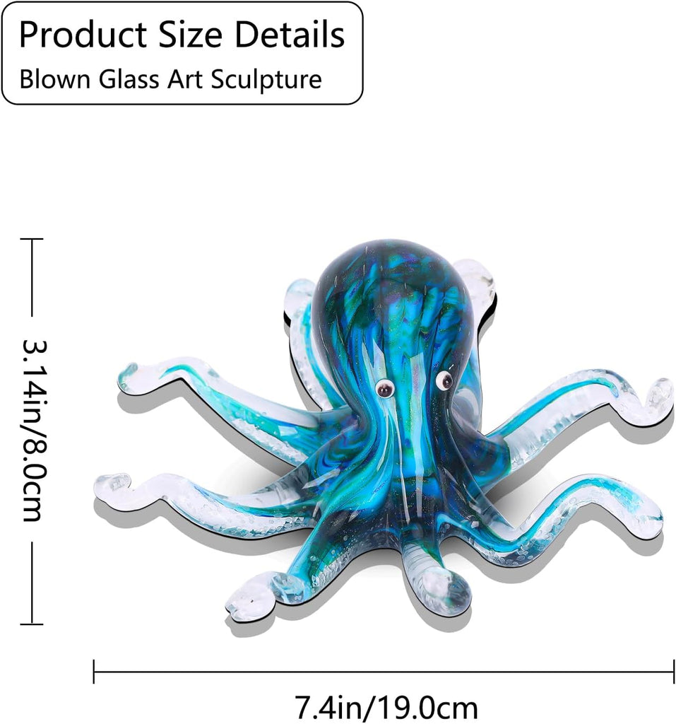 Glass Octopus Statue Home Decor, Hand Blown Glass Decor Ocean Figurines Octopus Sculpture, Murano Art Office Desk