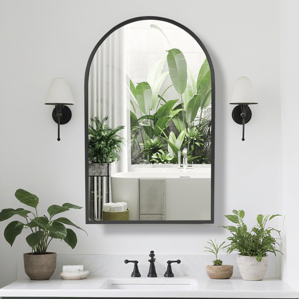 Arched Black Medicine Cabinet with Mirror 20 x31 Inch
