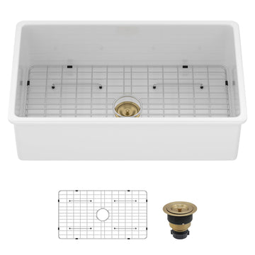 White Kitchen Sink 32 Inch Fireclay Porcelain White Undermount Sink