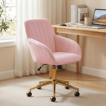 Velvet Office Desk Chair with Gold Base, with Wheels, Modern Height Adjustable 360 Degree Swivel Upholstered Vanity