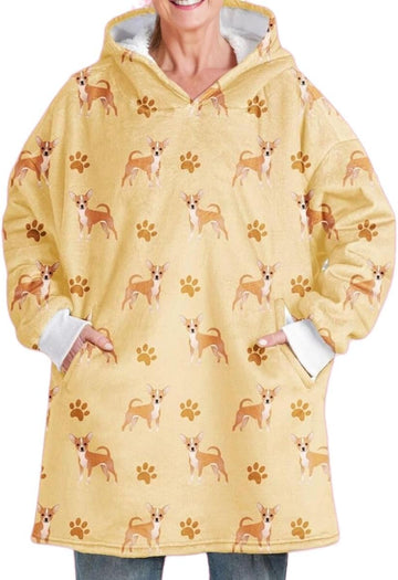 Chihuahua Gifts for Women & Men, Chihuahua Themed Wearable Flannel Blanket Hoodie, Oversized Hooded Sweatshirt, One