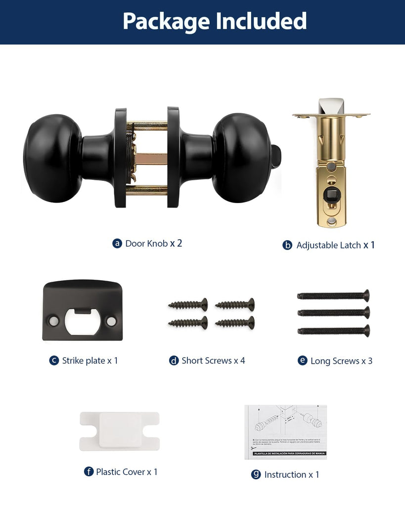 10 Pack Matte Black Privacy Door Knobs Interior, Classic Round Shape Bedroom Doorknobs with Lock, Keyless Modern