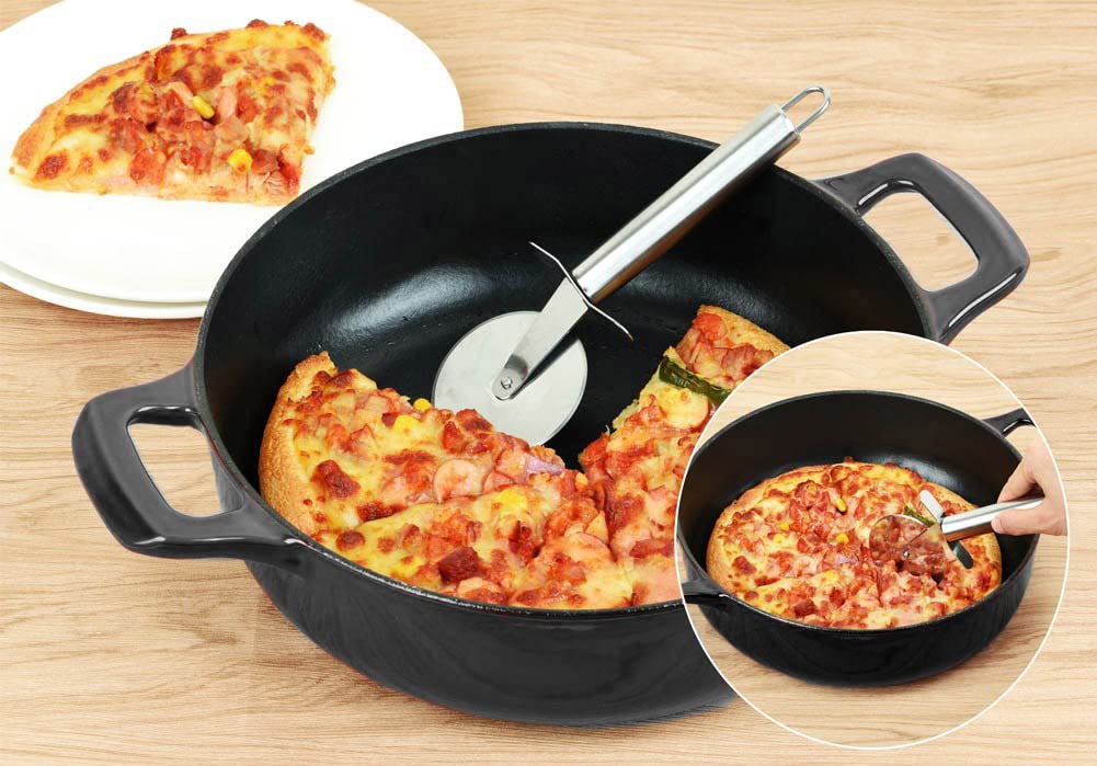 La Cuisine Enameled Cast Iron Braiser Sauté Pan Shallow Dutch Oven with Lid Internal Matt Black Enamel Coating 3.75