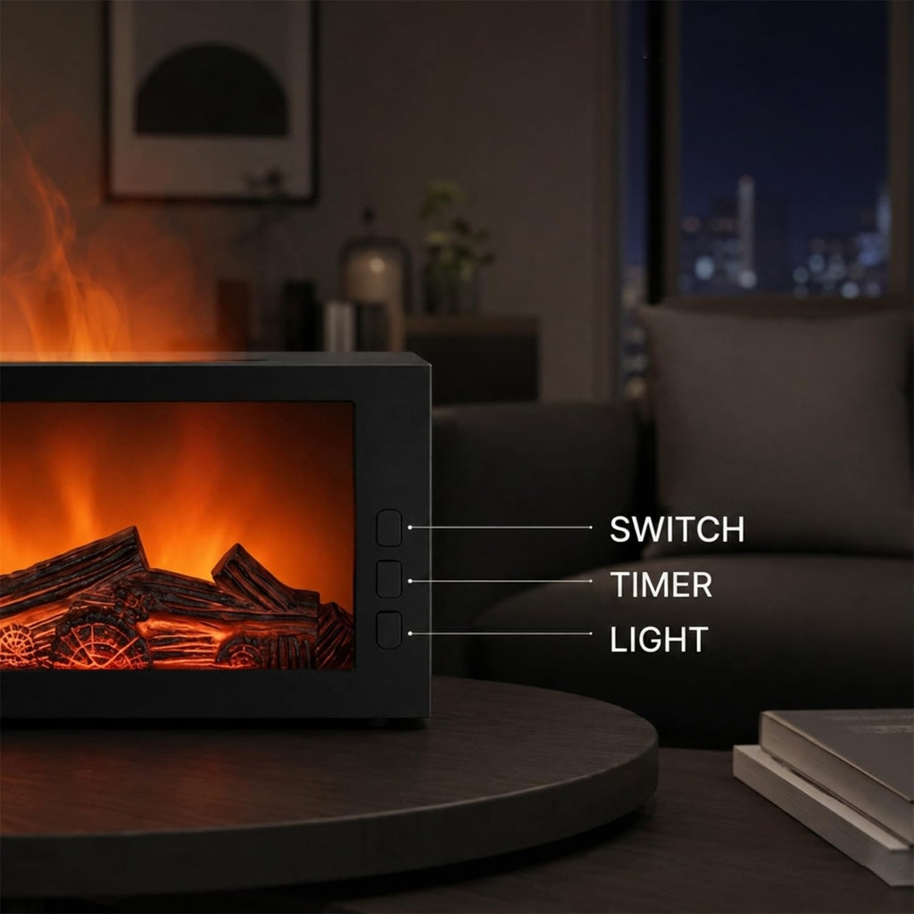 Essential Oil Diffuser, Fireplace Flame Remote Control Humidifier