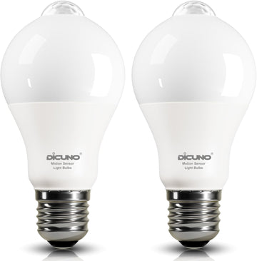 PIR Motion Sensor Light Bulbs, 8W, 5000K Daylight White, 2-Pack
