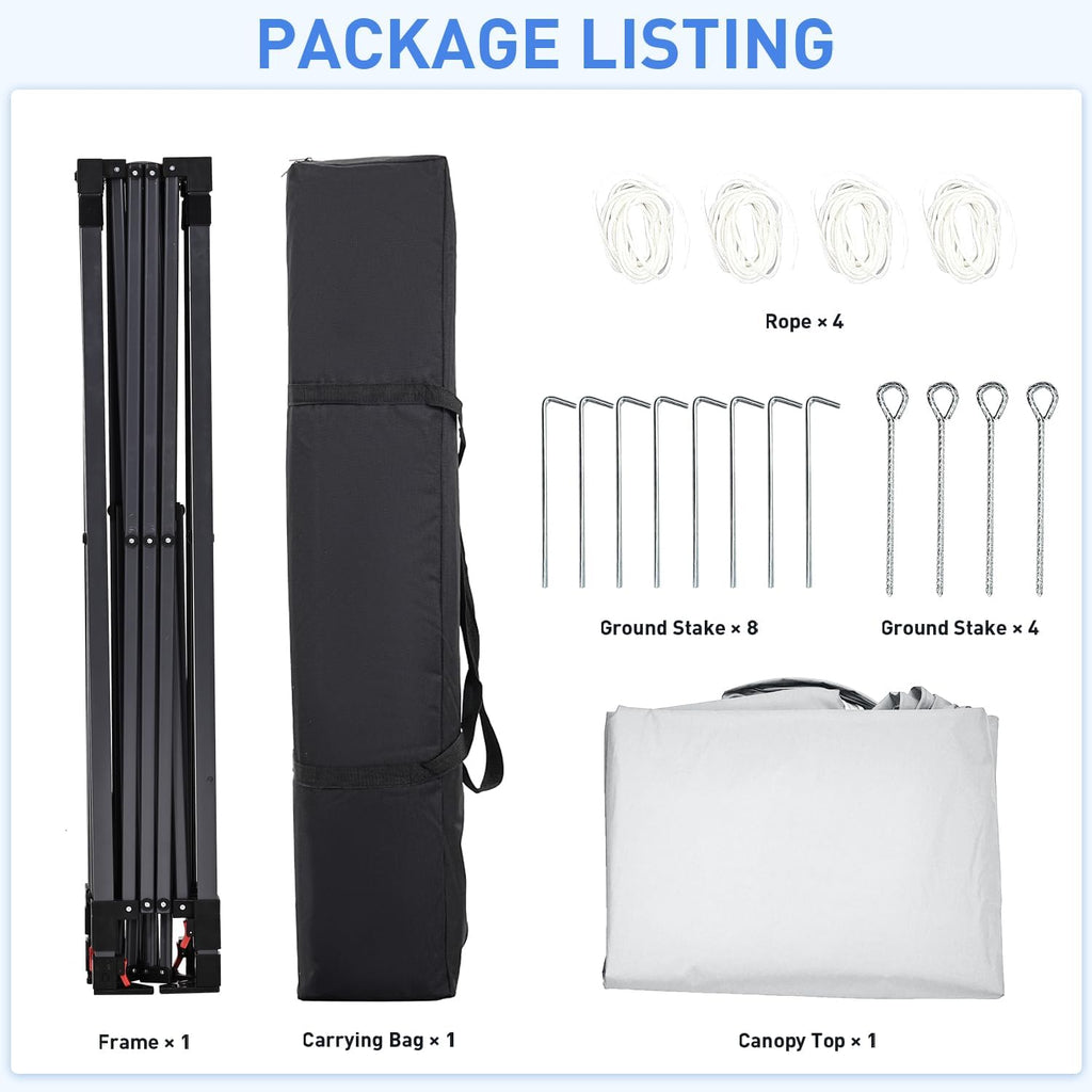 Pop Up Canopy, 10x10 FT Instant Outdoor Canopy Tent with Carrying Bag, 3 Adjustable Heights