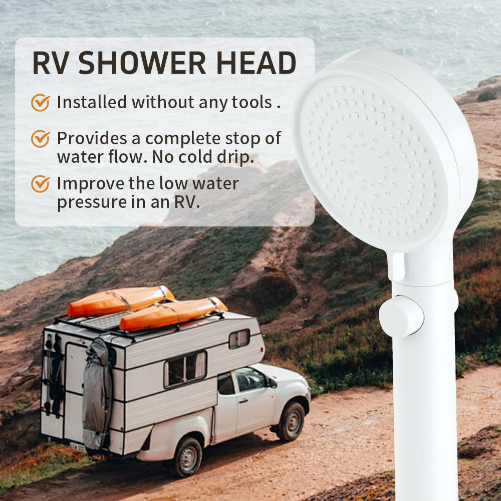 Shower Head with Handheld with ON/Off Switch 3 Modes, White
