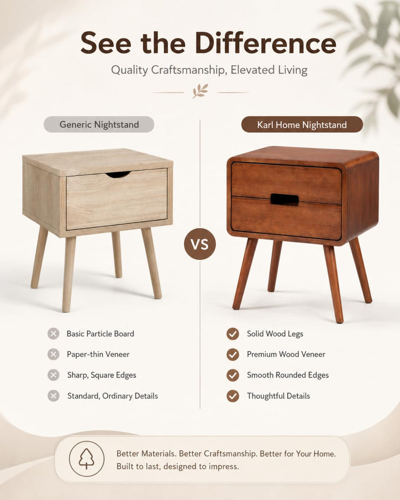 Brown Mid Century Modern Nightstand, Scandinavian Bedside Table