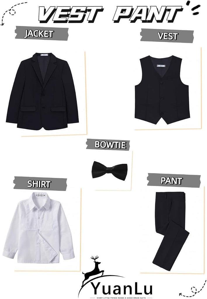 Boys Slim Fit Suits Kids Tuxedo Ring Bearer Outfit,Adjustable Waist