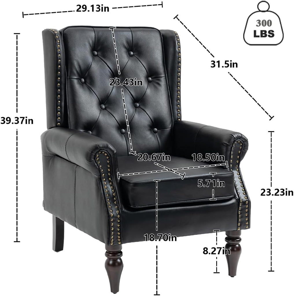 Mid-Century Wingback Chair, PU Leather Accent Chair Armchair with Buttons,Modern Living Room Chairs with Rivet