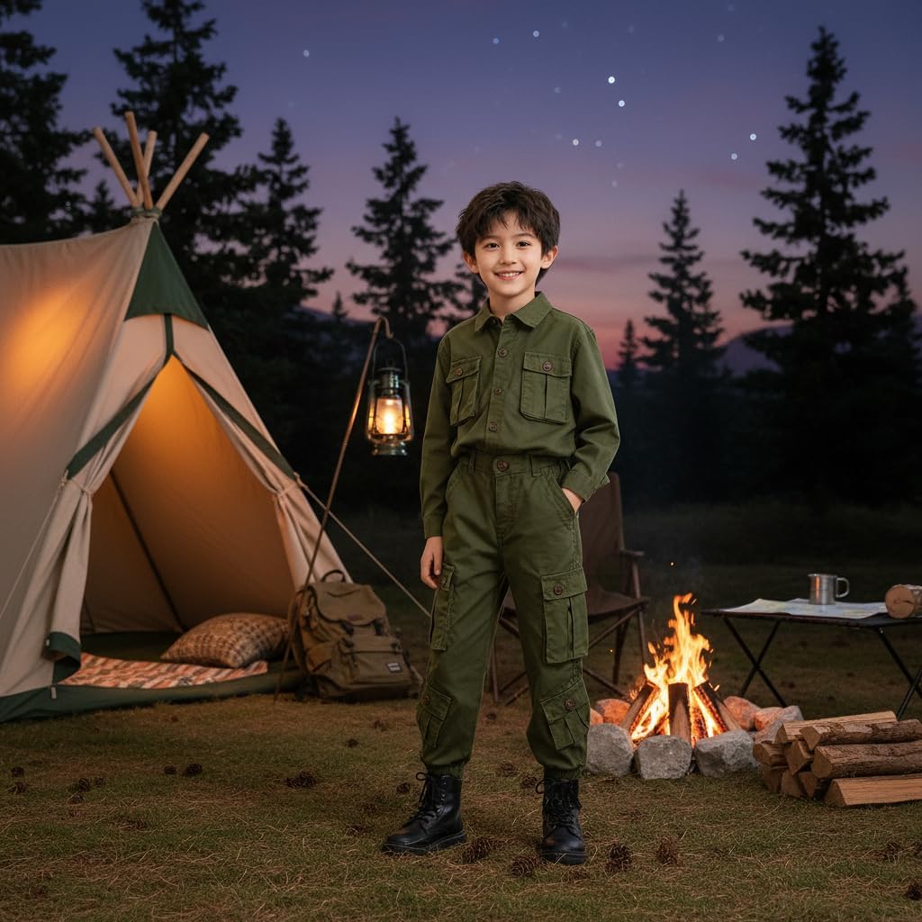Boys' Military Cargo Pants,Kids Cotton Multi Pocket Casual Outdoor Trousers