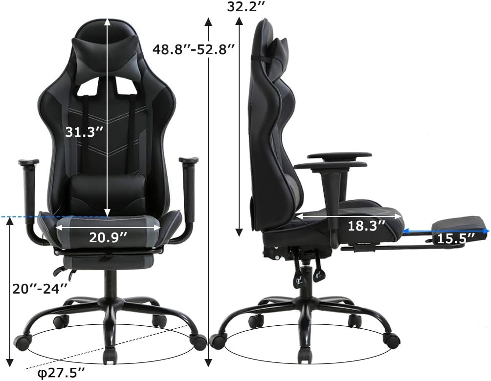 Gaming Chair Racing Office Chair Ergonomic Desk Chair Massage PU Leather Recliner PC Computer Chair with Lumbar