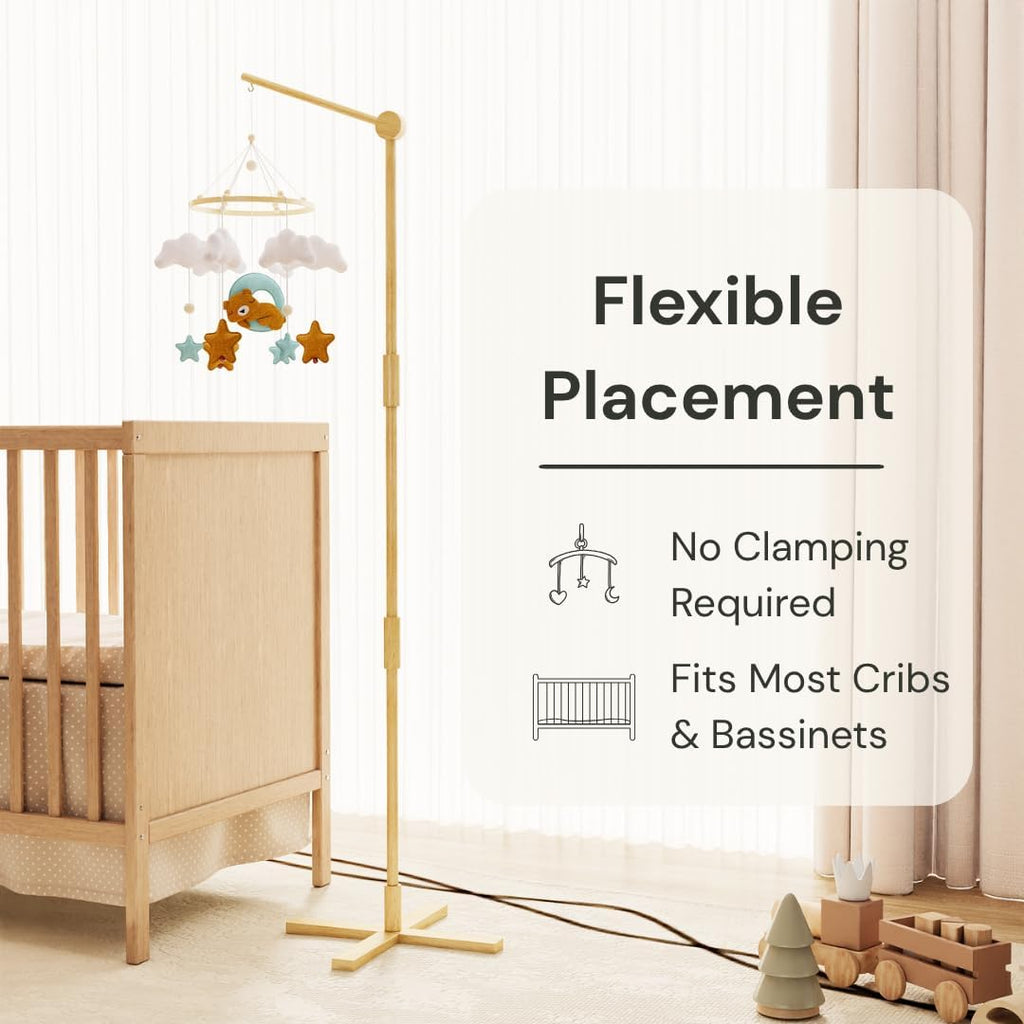 Crib Mobile Arm Wooden Floor Standing - 61 Inches Mobile Arm for Crib|Movable Baby Mobile Hanger|Strong Anti-Dumping