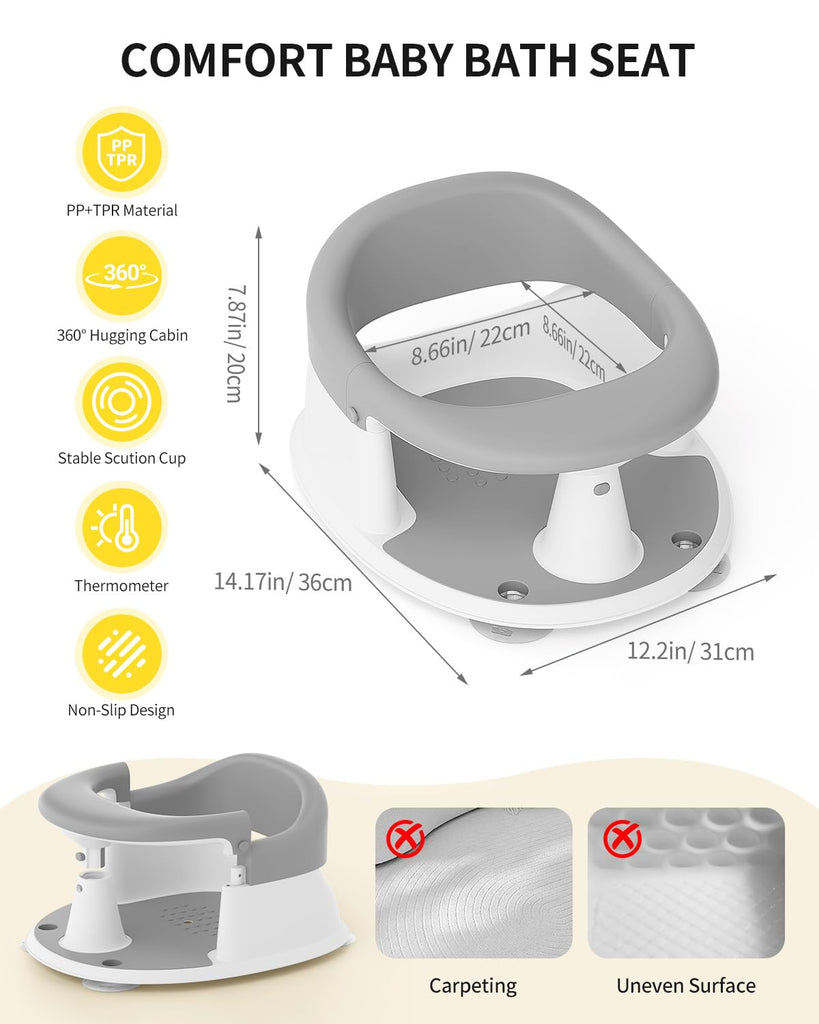 Bath Seat for Babies 6 Months & Up, Bath Seats for Babies Sitting Up, Open Design, Non-Slip, Compact Toddler Bath