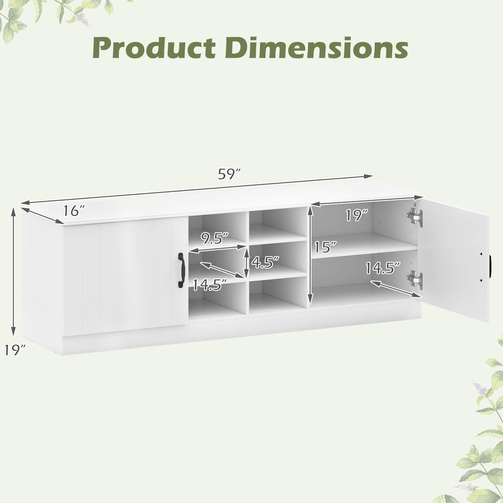 2-Door Shoe Storage Bench, Wooden Entryway Bench with Storage, Adjustable Shelves & 6 Compartments, Modern Shoe