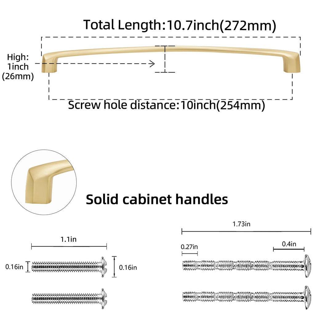 6 Pack 10 Inch Brushed Brass Kitchen Cabinet Handles
