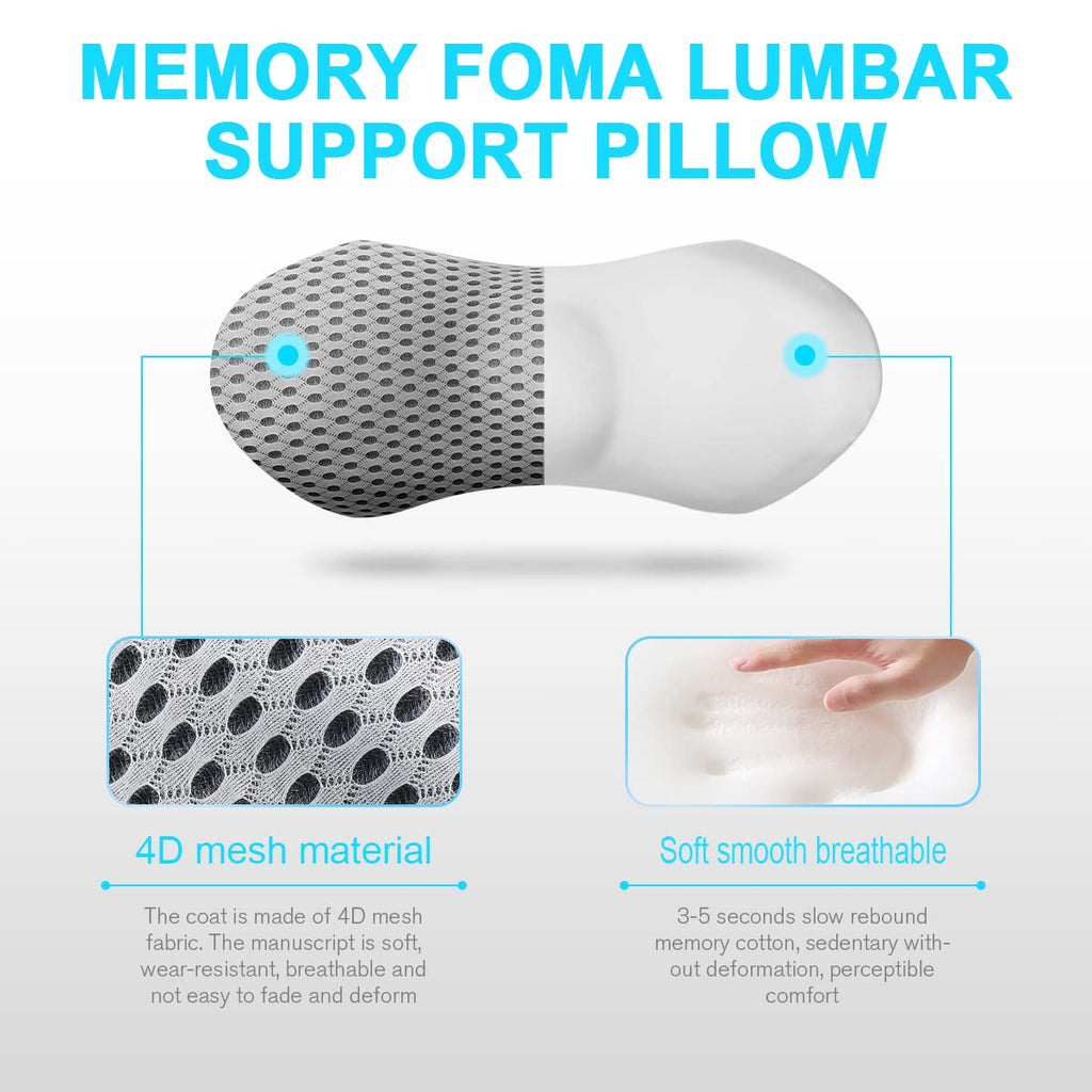 Lumbar Support Pillow Chair, Memory Foam Lumbar Pillow for Lower Back Pain Relief (Grey)