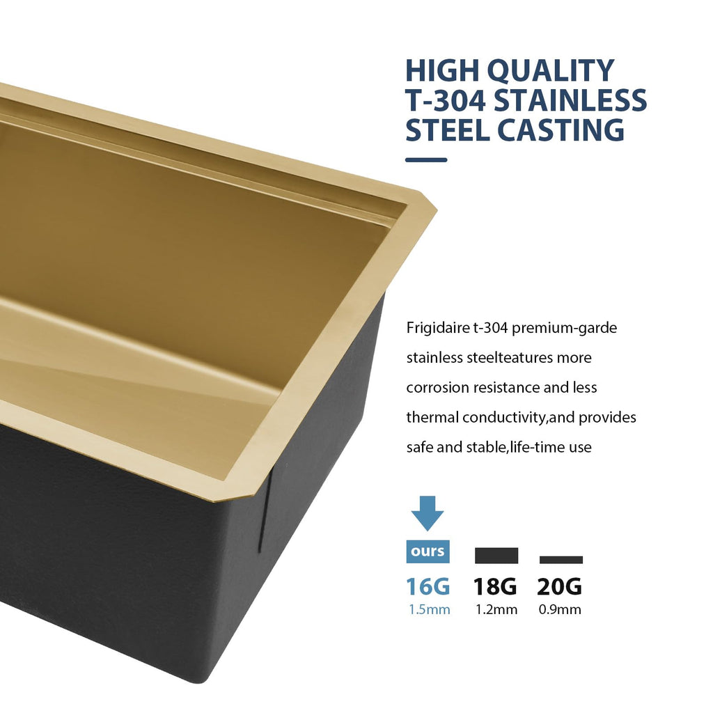 Gold Undermount Kitchen Sink Workstation 30 Inch Kitchen Sink 16 Gauge Stainless Steel Under Counter Sink Single Bowl