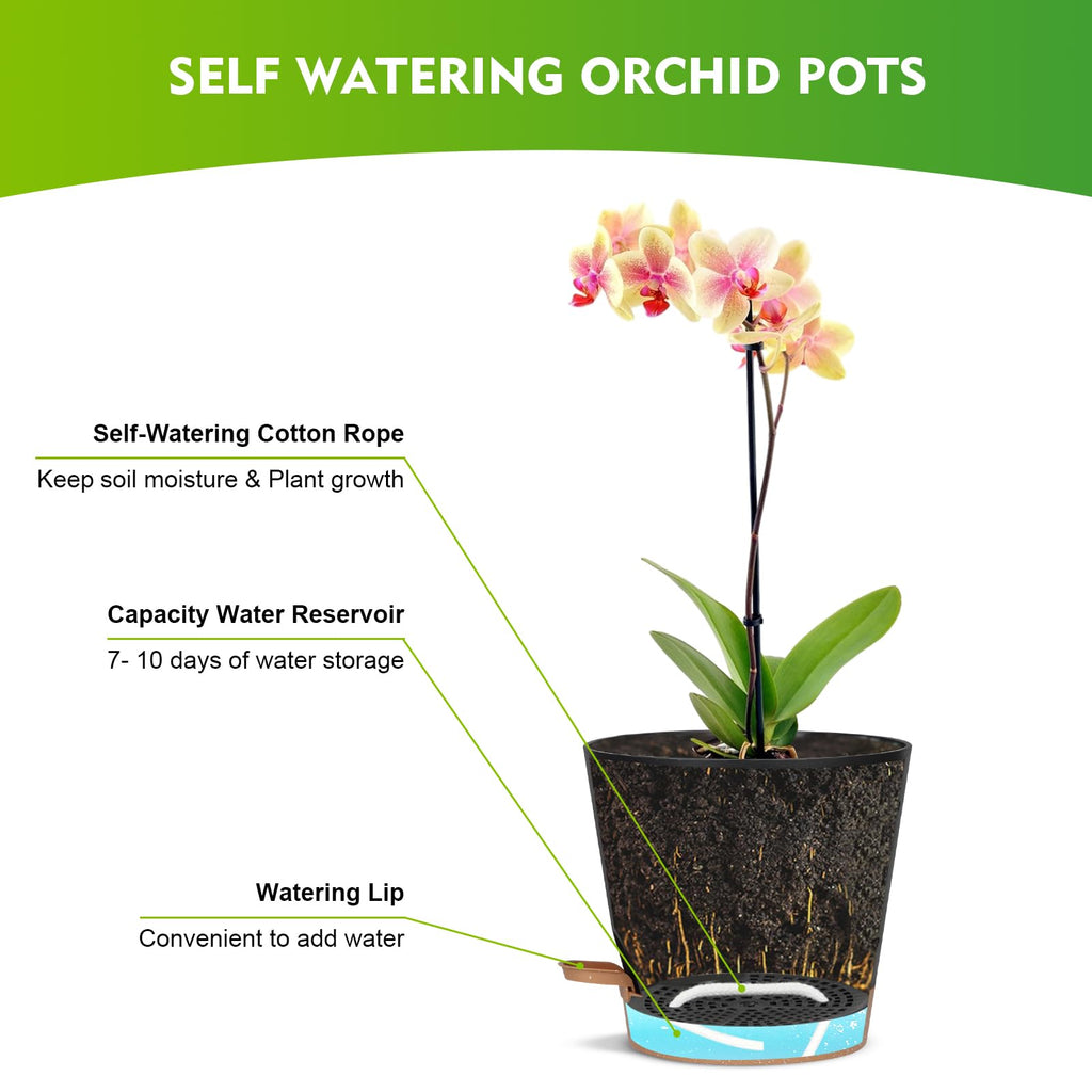 4 Pcs Orchid Pots with Holes - Each of 5, 6, 7 and 8 inch - Self Watering Orchid Pots and Plastic Breathable Orchid