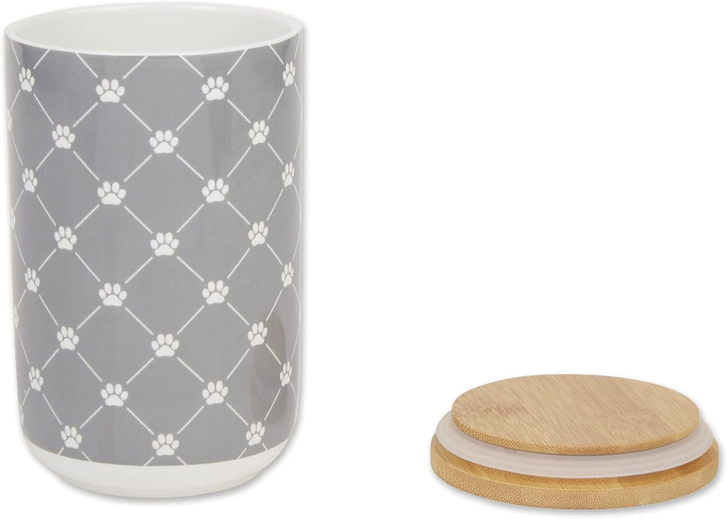 Trellis Paw Print Pet Treat Canister with Bamboo Lid Dog & Cat Treat Jar for Countertop Storage, Keep Training Bones