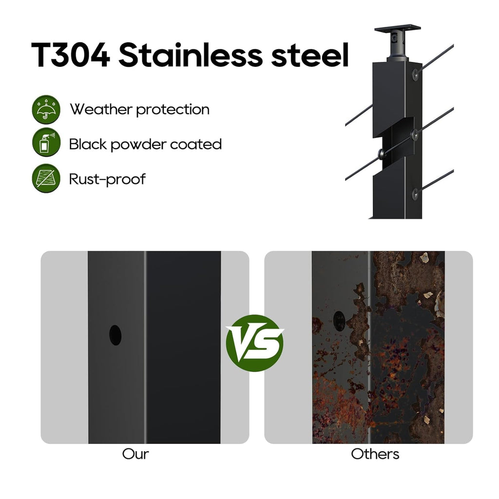 Stair Cable Railing Post 36" (35"X2"x2"), Angle Drilled Stainless Steel Deck Railing Post, Black Stair Angle Holes