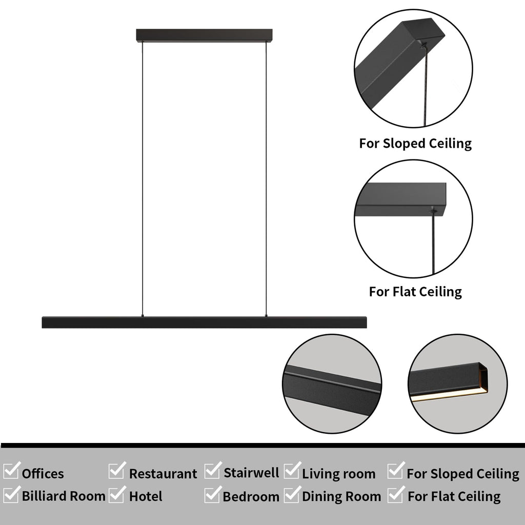 Modern Ceiling Pendant Lights,39in LED Black Linear Chandelier with Remote Control 3000k-6000K Adjustable Color