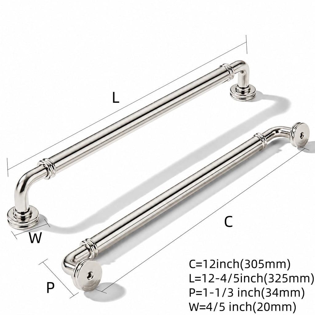 5 Pack 12 Inch Solid Zinc Alloy Polished Nickel Cabinet Pulls