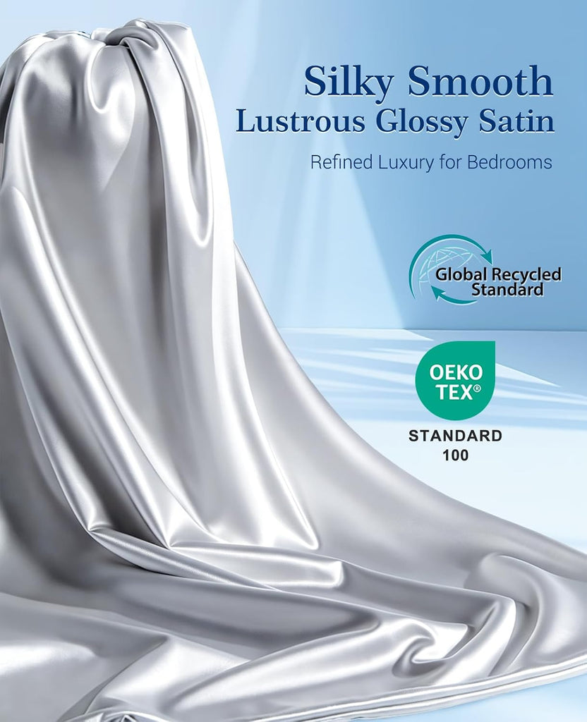 Cooling Satin Pillowcases for Hair & Skin with Zipper 20" x 36" and Cooling Blanket 90"x108" Gray Bundle