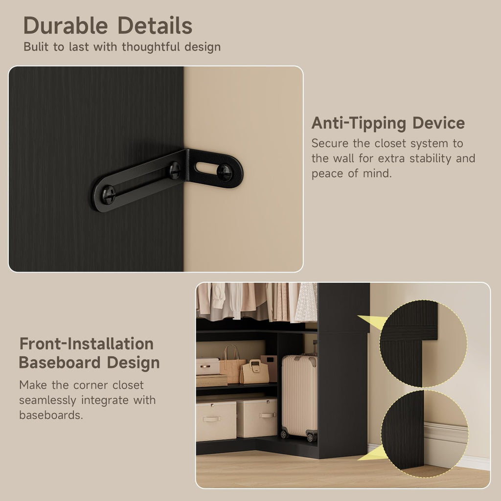 W5 Corner Closet System with Chrome-Plated Hanging Rods & Shelves