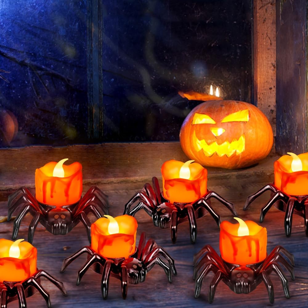 Halloween Tea Lights Candles, Battery Operated Flameless LED Candles - Set of 6