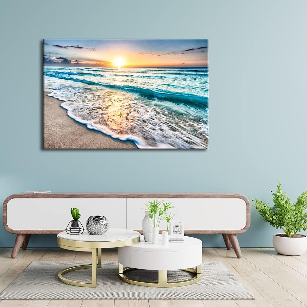 Sea Waves Large Canvas Prints Wall Art Ocean Beach Pictures Paintings Ready to Hang Bedroom Home Decorations Modern