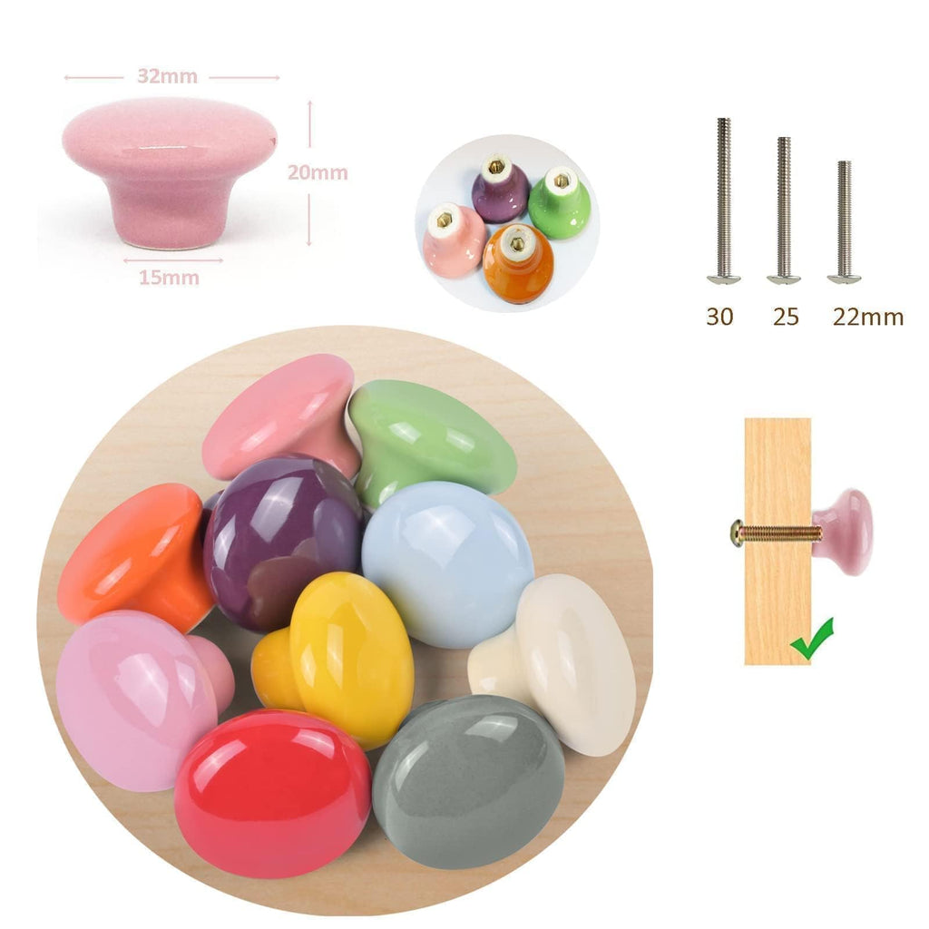 Colorful Drawer Knob Cute Glossy Ceramic Cabinet Knob 10 Pack