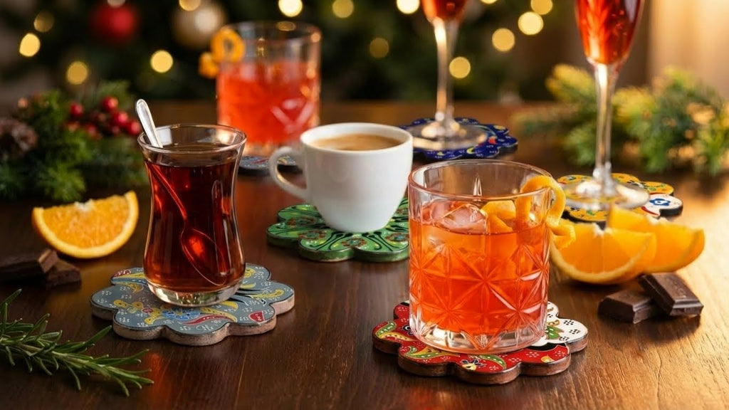 Hand-Painted Turkish Ceramic Coaster Set (3 Pack) - Absorbent, Durable Drink Coasters for Coffee, Tea & Tabletop