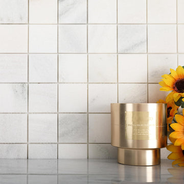 Natural Marble Mosaic Tile, 2x2 Inch Square, Honed, Pollen Thassos Marble Backsplash Tiles Bathroom Wall Floor, Pack