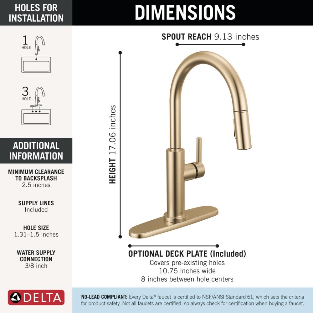 Nicoli Brushed Gold Kitchen Faucet with Pull Down Sprayer, Modern Single Hole Kitchen Sink Faucet, Single Handle