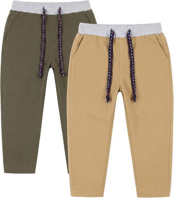 Boys Cotton Pants Pack Athletic Casual Pull-On School Uniform Pants