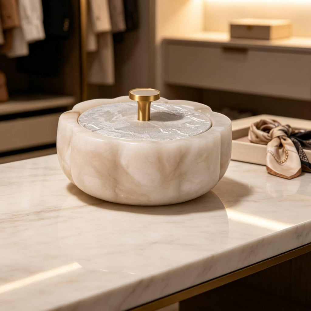 Jewelry Storage Container Marble Trinket Box Organizer Holder With Lid Stone and Leather Material Suitable storage