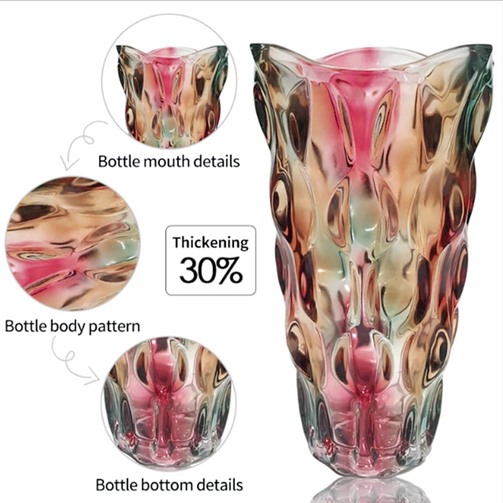 Heavy Flower Glass Vase Thickened 3.5lb 9.5inch Sparkle vase Bohemian Style, for Centerpieces