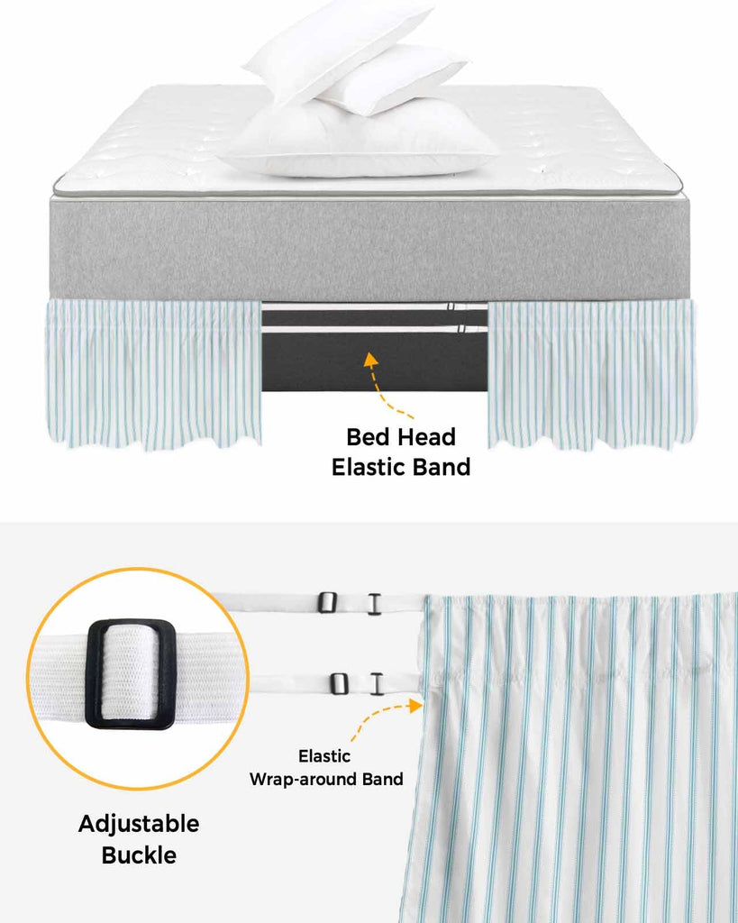 Blue Striped Bed Skirt 18 Inch Drop, Adjustable Elastic Wrap Around Bed Skirts Easy Fitting Dust Ruffle