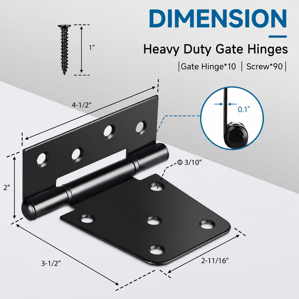 3.5 Inch Heavy Duty Gate Hinges, 10 Pack Black Iron Door Hinges