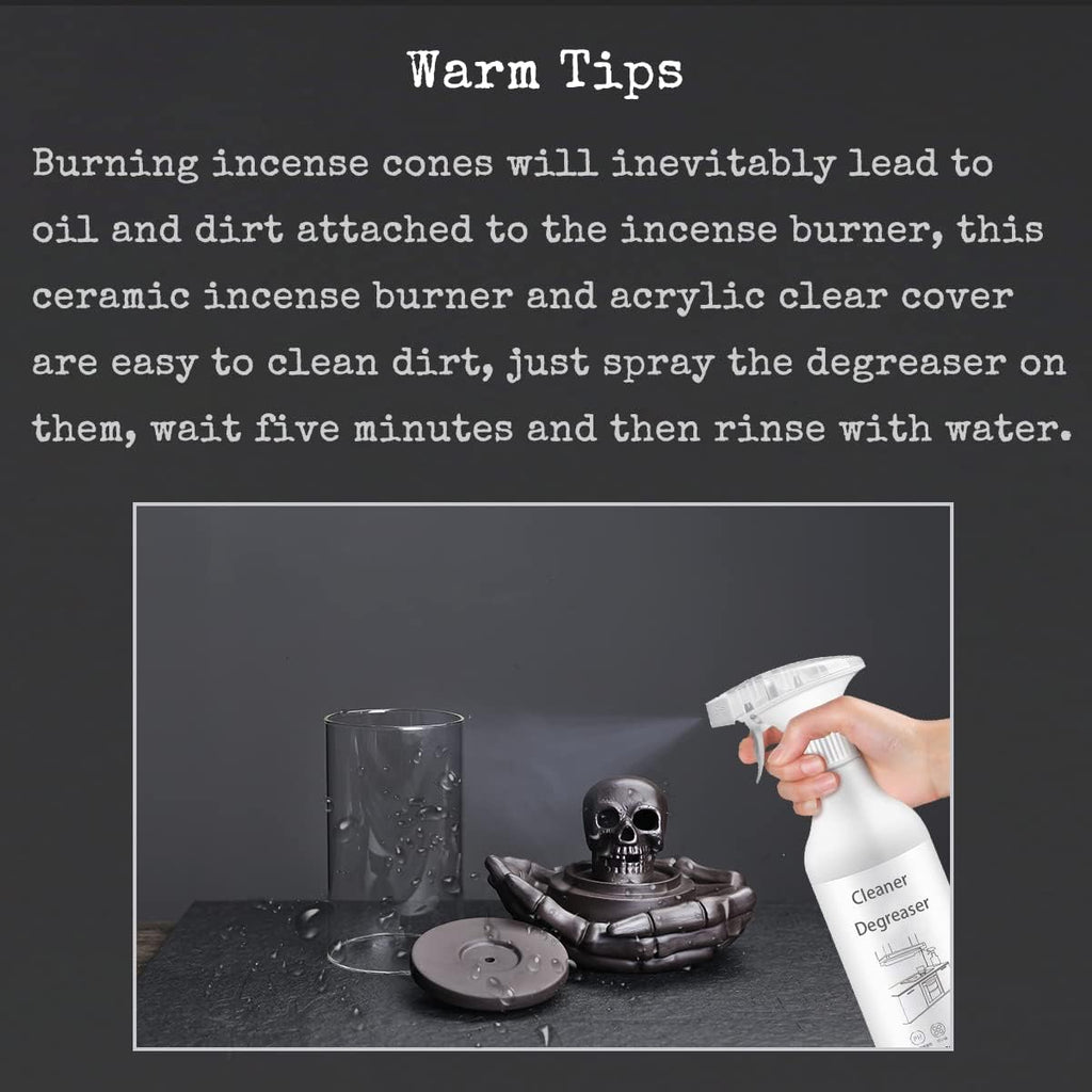Skull Incense Burner Holder - Backflow Waterfall , LED Ceramic Unique Skeleton Incense Burner with 15 Incense Cones
