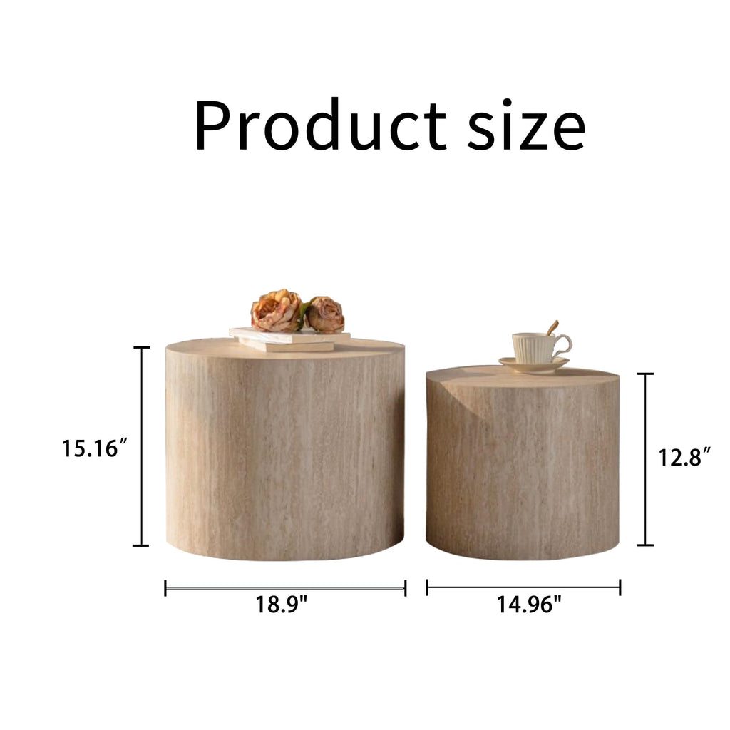 Nesting Coffee Table Set of 2, Modern Round Wooden Coffee Tables, Accent End Side Table for Small Space Living