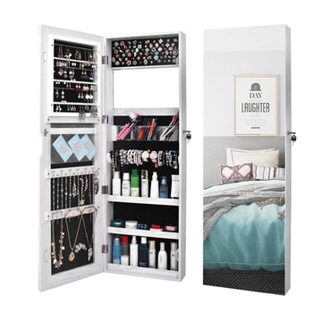 Jewelry Cabinet Armoire, Lockable Wall/Door Mounted Hanging Storage Organizer With Full Length Mirror, Larger