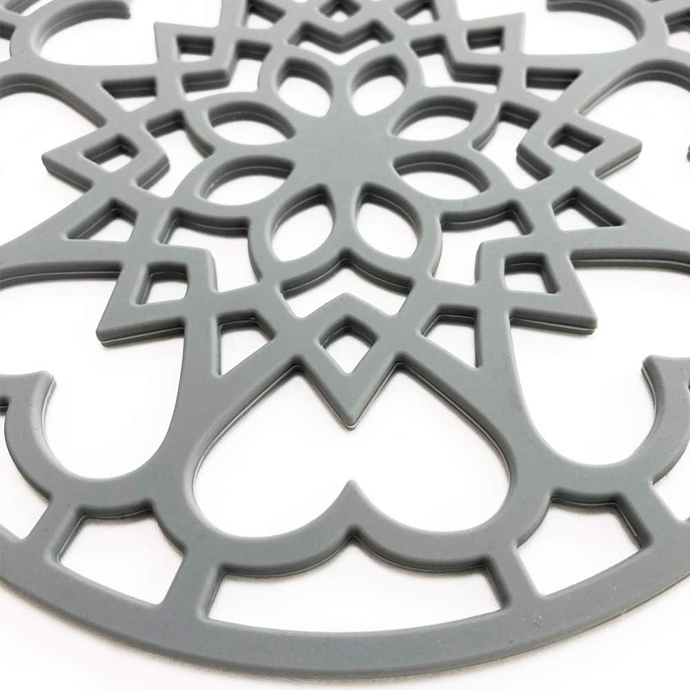 3 Set Silicone Trivet Mats with 1 Extra Large Included | Intricately Carved Insulated Flexible Durable Non Slip Thick