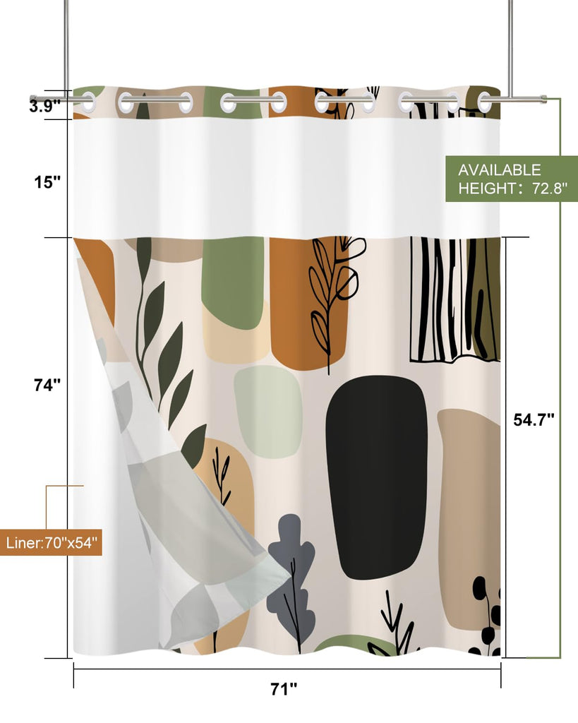 Boho & Abstract Geometric Shower Curtain with Snap in Liner Set, 71x74 Inch
