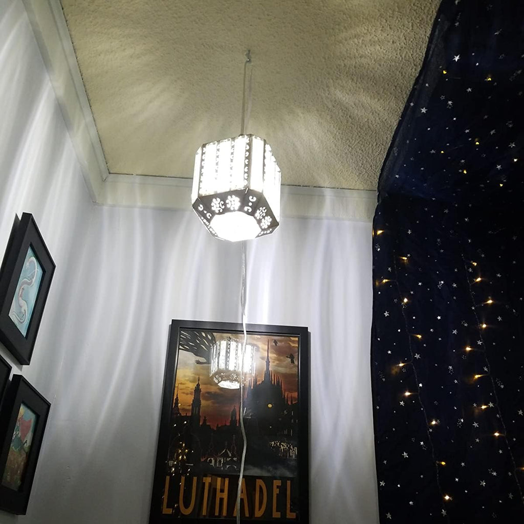 Boho Hanging Lamp Plug in, Rustic White Crystal Swag Lamp, Pendant Light Plug in 16.4 FT Cord Dimmable, Corner