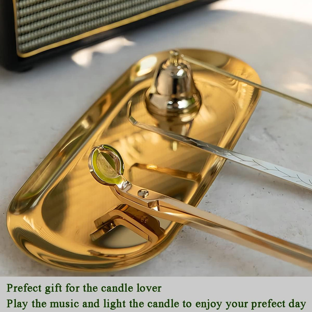 4 in 1 Candle Accessory Set - Wick Trimmer, Snuffer, Dipper, Storage Tray for Candle Lovers, Holidays (Gold) - Set of 4