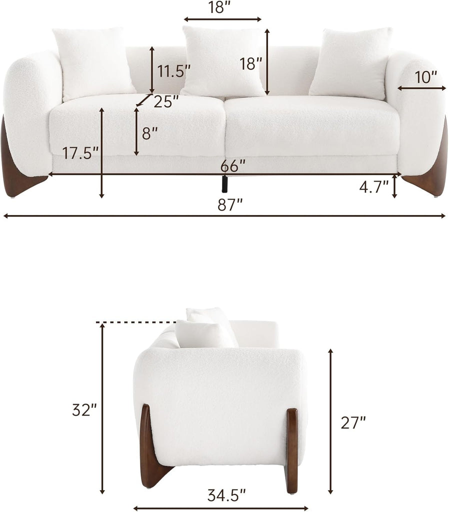 Morden Fort Modern Cloud Couch - 3 Seater Sherpa Boucle Sofa with Wood Legs