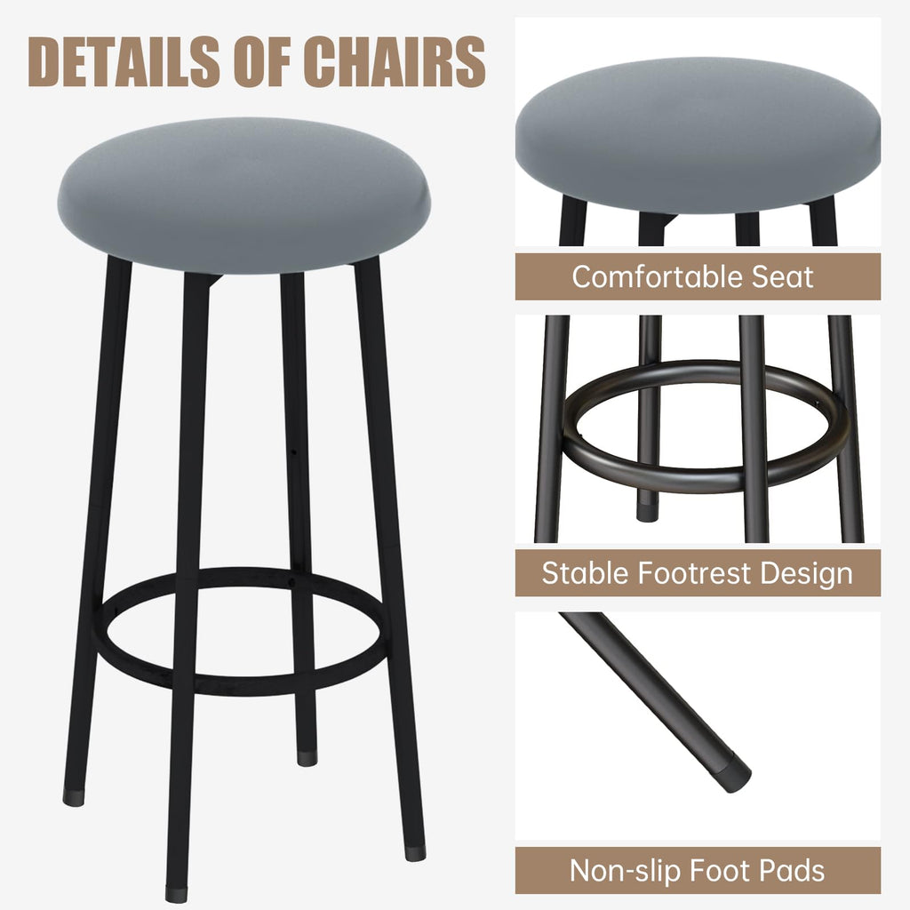 3 Piece Bar Table and Chairs Set, Industrial Bar Table Set with Storage Shelves, Marble Counter Height Island with 2