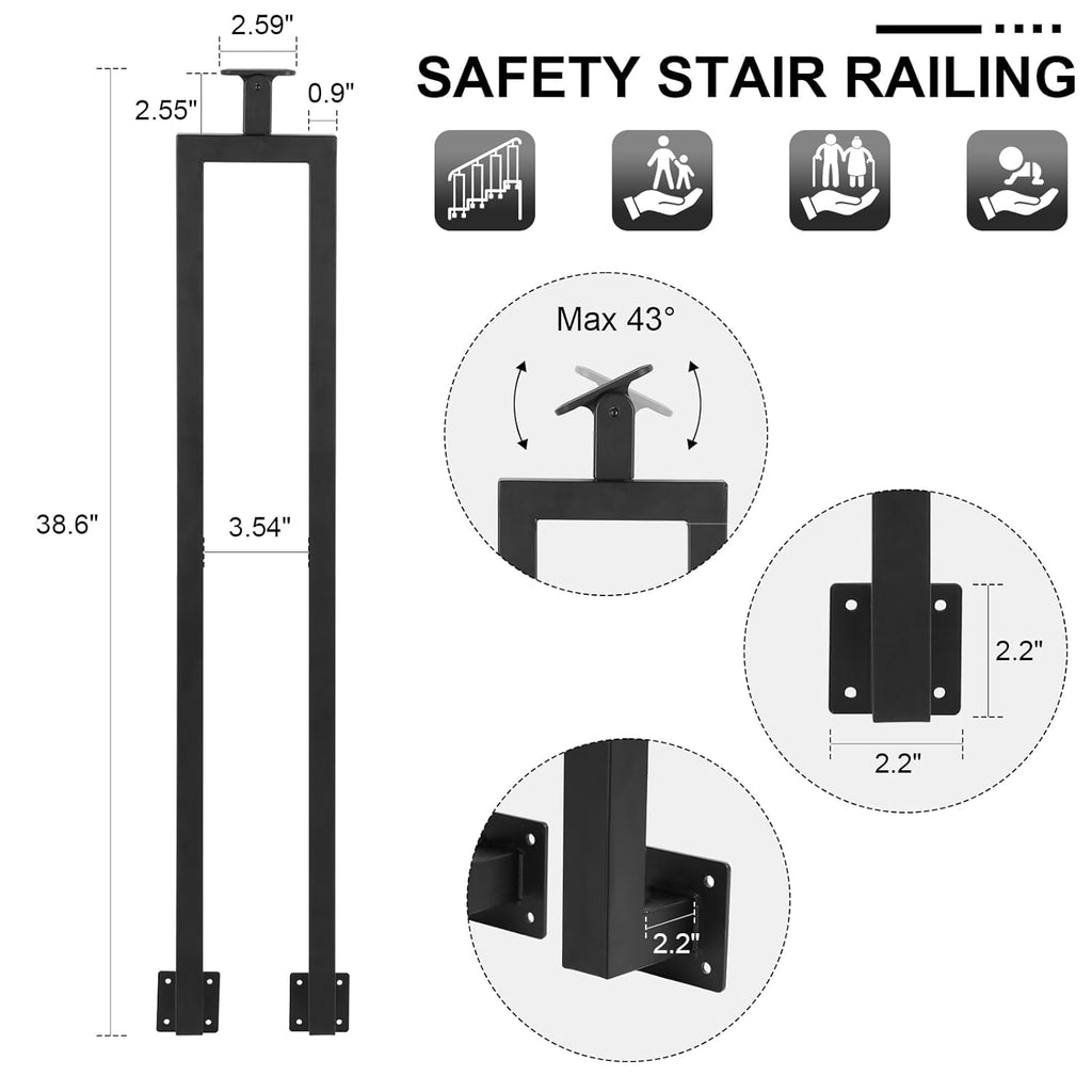 12 Pack U Shape 38.6" Stair Balusters with Adjustable Top Bracket for Staircase Interior, Side Mount Wrought Iron